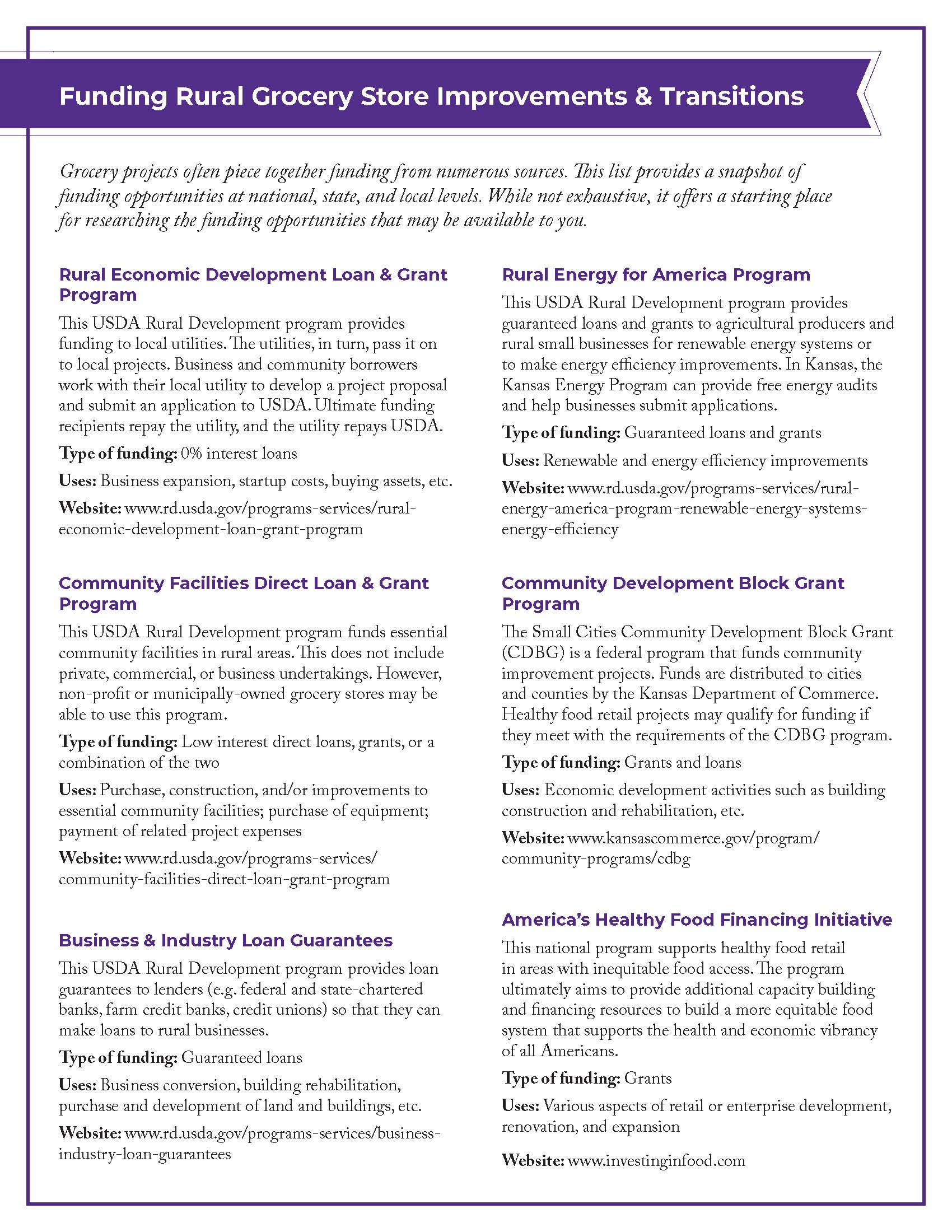 Funding Options for Rural Grocery Stores